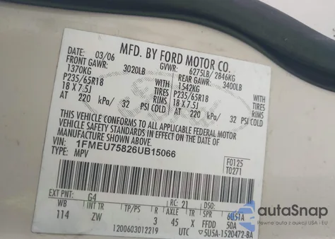 2006 Ford Explorer Limited from USA, damaged, VIN 1FMEU75826UB15066